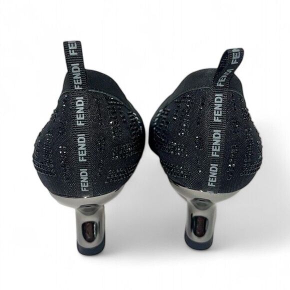 NWOT FENDI Black FF Zucca Beaded Sequin Slingback Slip-on Heels Size IT39 - Picture 4 of 11